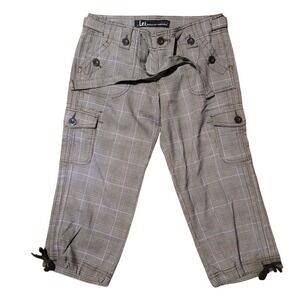 LEI Brown Pink Plaid Cargo Capri Pants Shorts Women's 10 Drawstring Casual 31x20